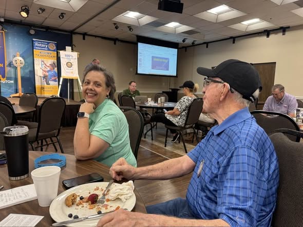 Arlington Sunrise Rotarians share breakfast at a Friday morning meeting