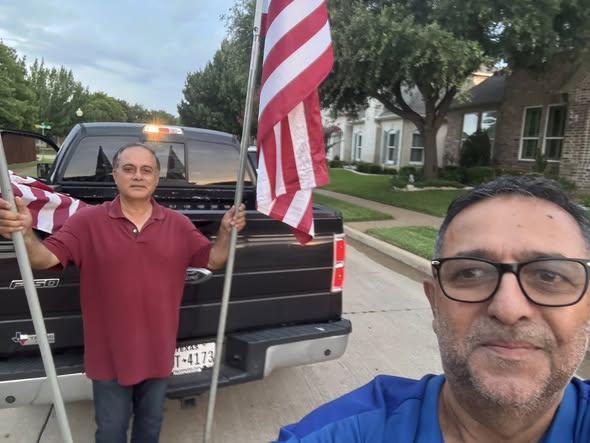 Arlington Sunrise Rotarians set out American flags for the club Flag Program