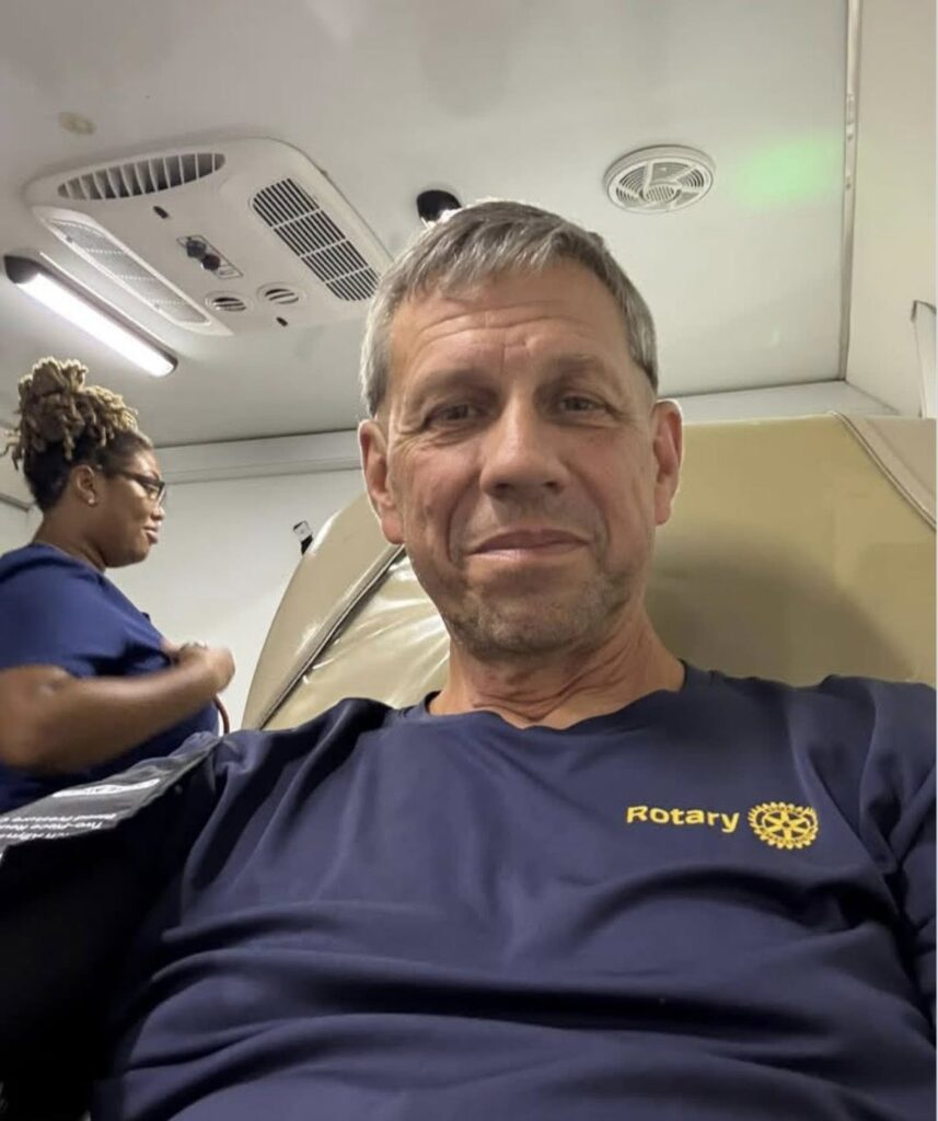 Arlington Sunrise Rotarian donates blood on the Carter BloodCare bus